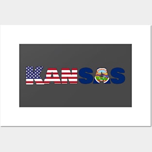 Kansas State Flag/ American Flag Logo Posters and Art